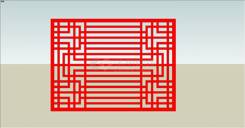 中国红老式组件花窗和纹理su模型-图一