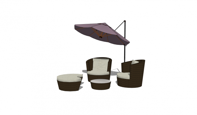 紫色遮阳伞米白色坐垫创意造型户外桌椅su模型_图1
