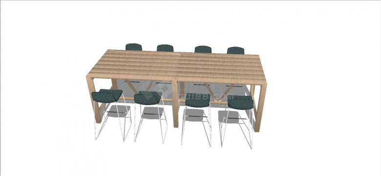 户外软木材质简约八人休闲桌椅su模型-图二