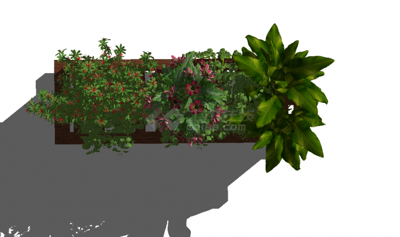 带鲜花的木质花箱su模型-图二