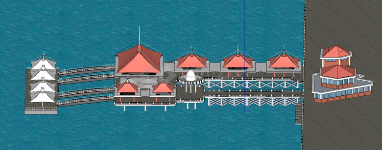 带遮阳棚的豪华海边游船码头 su模型-图二