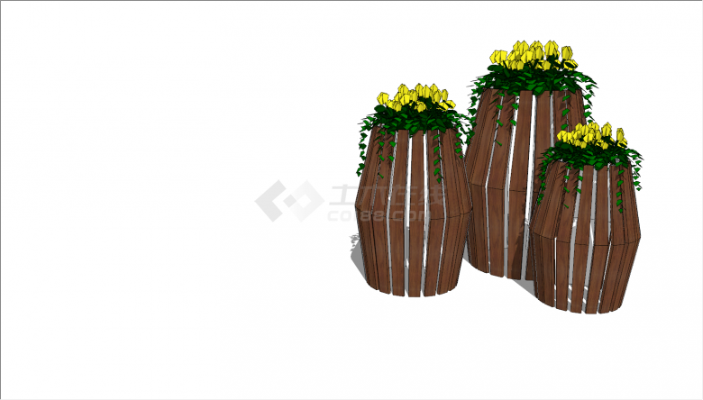 木桶形镂空花箱种植箱SU模型-图二