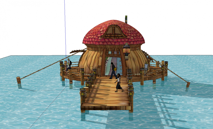 带木质帐篷房的游船码头 su模型_图1