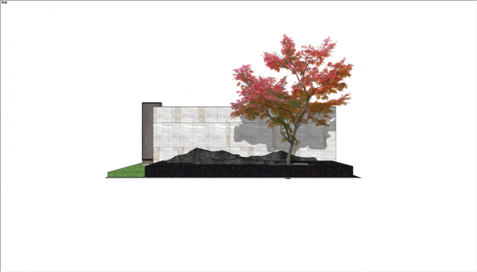 现代黑色岩板带景观树景墙SU模型_图1