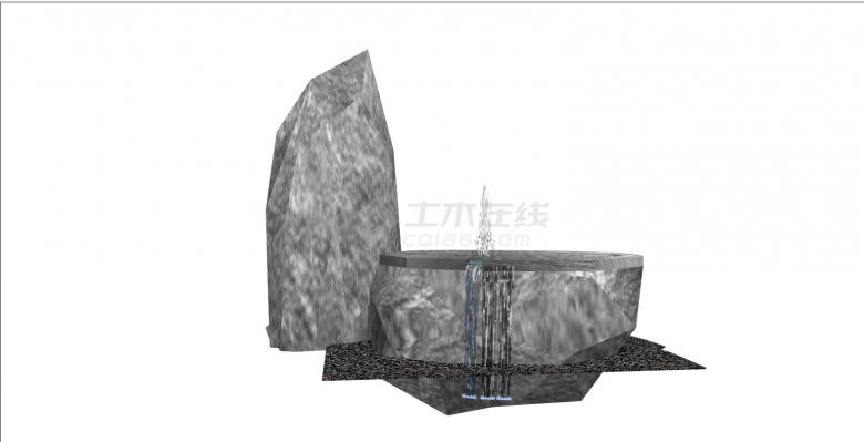 灰色大理石中式置石水景组合su模型-图二