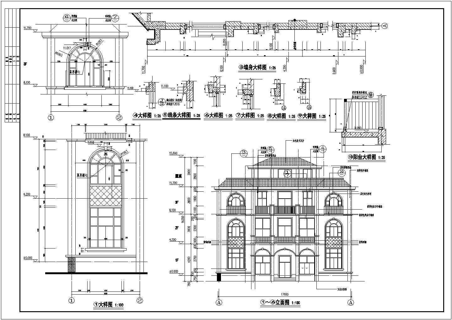 三层欧式别墅建筑设计施工图（带效果图）