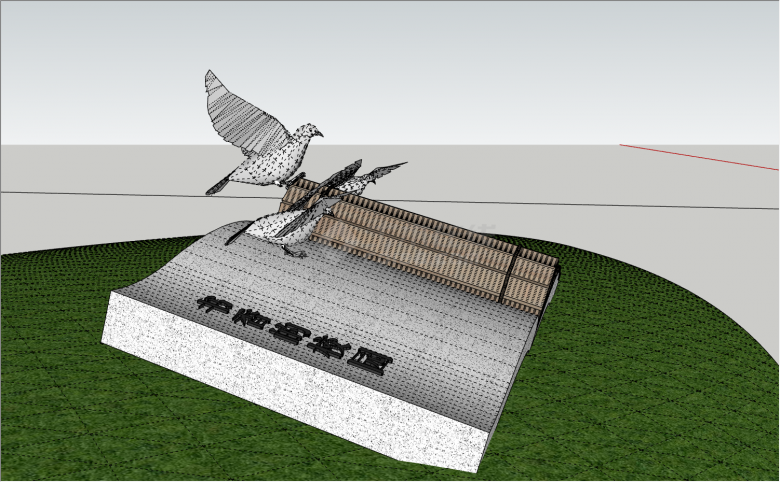三只白鸽伫立在竹简上标记有书香的校园文字的校园雕塑su模型-图二