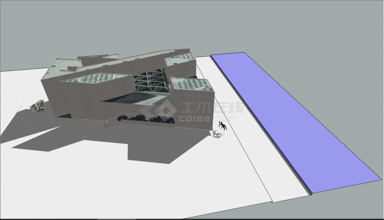 多层的建筑带造型的博物馆su模型 -图二