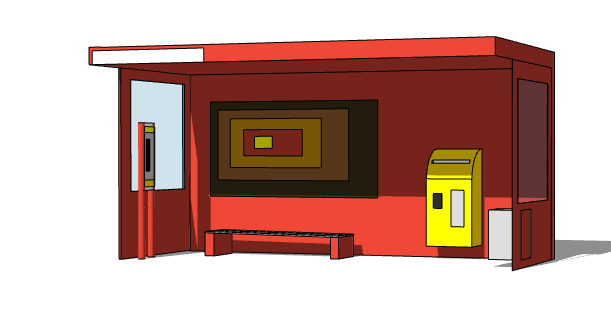 红色简约现代公交车站su模型_图1