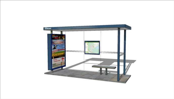 现代蓝色方形玻璃公交车站su模型_图1
