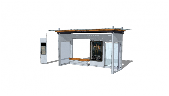 现代石柱玻璃遮阳板公交车站su模型_图1