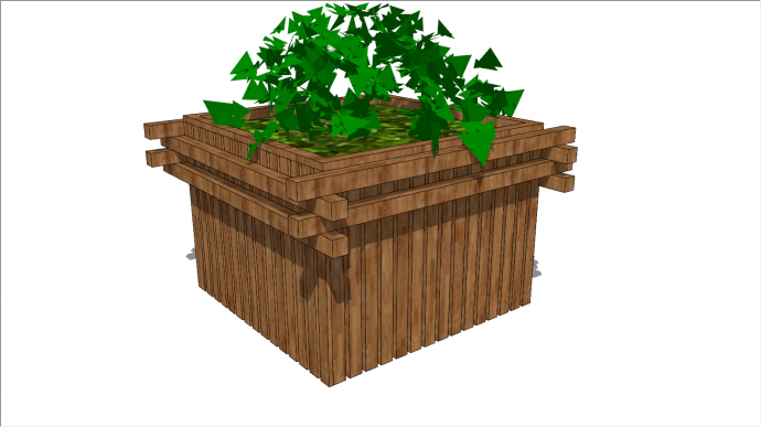 方形木质花箱种植箱SU模型_图1