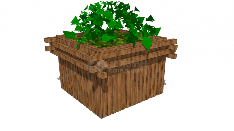 方形木质花箱种植箱SU模型-图一