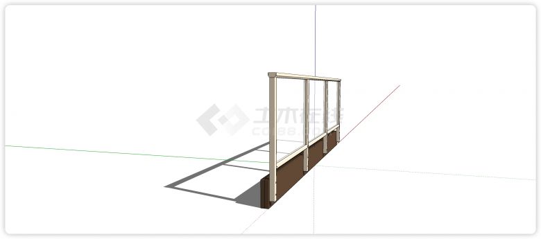 米色框架结构玻璃栏杆su模型-图二