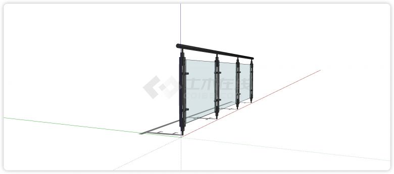 黑色钢结构固定玻璃栏杆su模型-图二