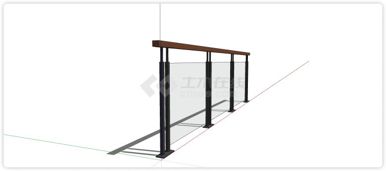 双管固定结构实木扶手玻璃栏杆su模型-图二