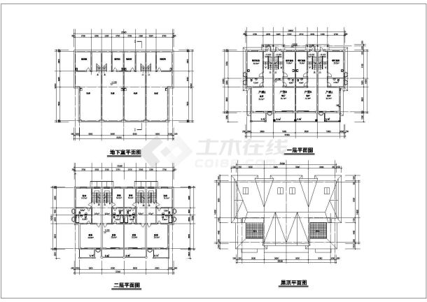 地下1地上2层四户联排别墅建筑设计图-图一