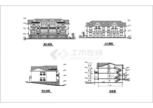 地下1地上2层四户联排别墅建筑设计图-图二