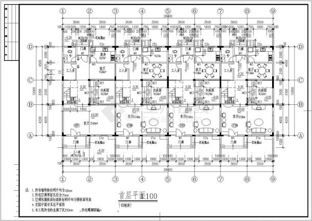 【江苏】某地四户联排三层别墅建筑设计图-图二