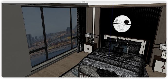 落地窗新中式风格卧室su模型_图1