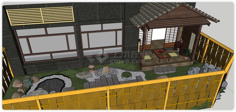 日式精致小庭院景观建筑SU模型-图二