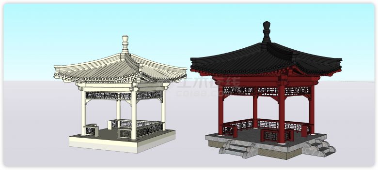 古建亭子景观设计SU模型-图一