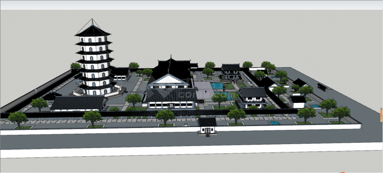 古典寺庙寺院建筑及诚市规划完整风景名胜su模型-图一