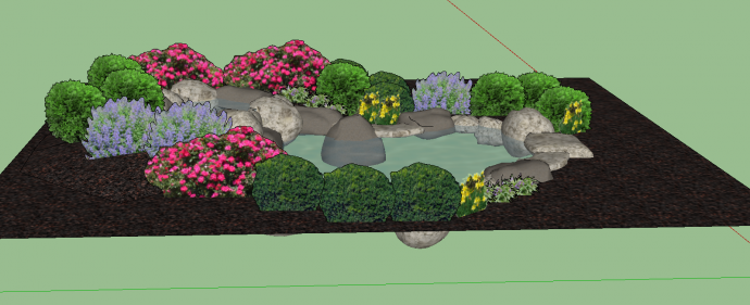 带心型池塘的水景庭院景观su模型_图1