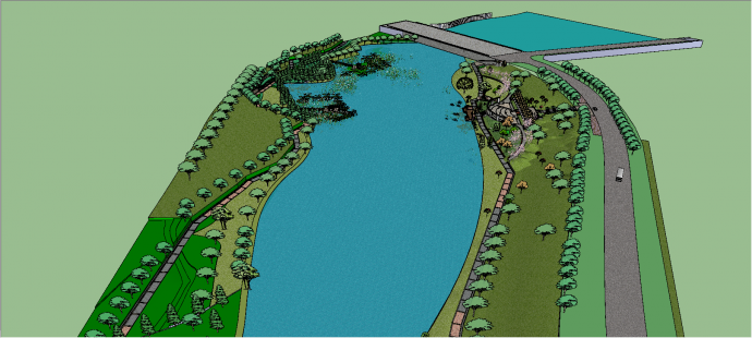 湿地公园景观庭院su模型_图1