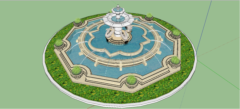 欧式风格景观小品三层环型喷泉su模型-图一