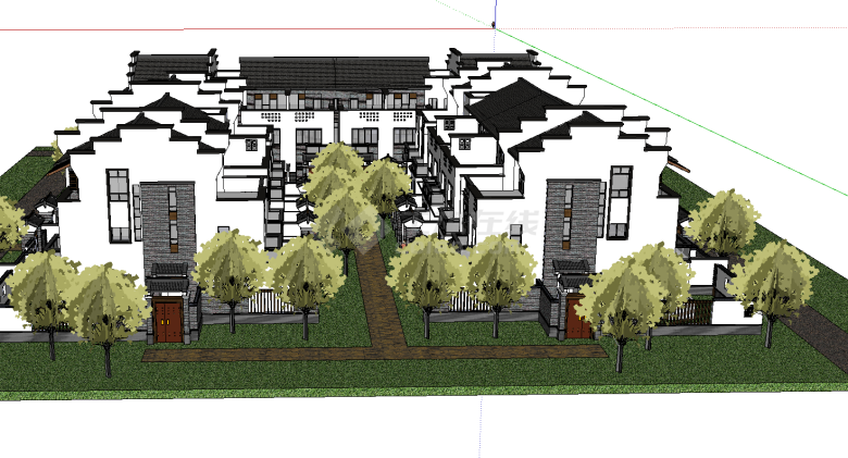 新中式单家独院住宅建筑su模型-图二