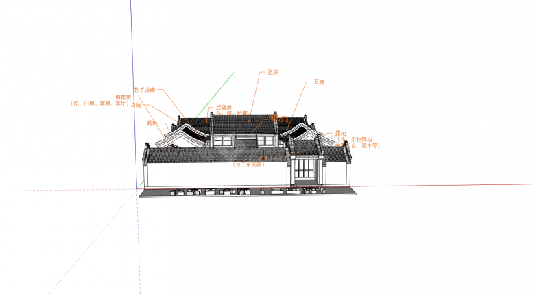 北京四合院三进院古建筑su模型-图二