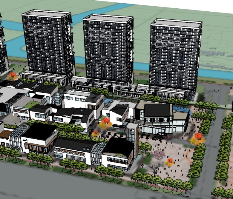 新中式商业街现代公寓建筑su模型-图二