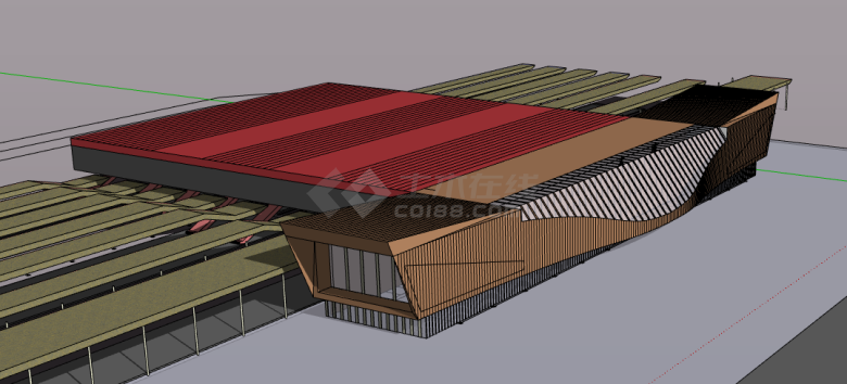 红色大气大连火车站站公建现代广场设计SU模型-图二