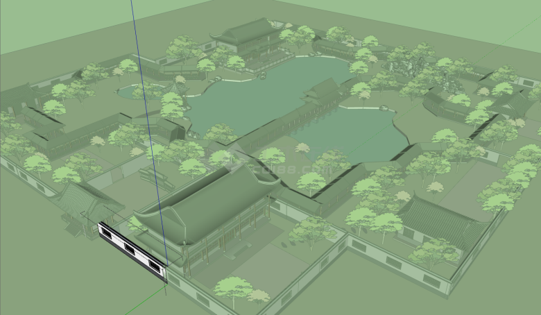 大型园林式复古建筑su模型-图一