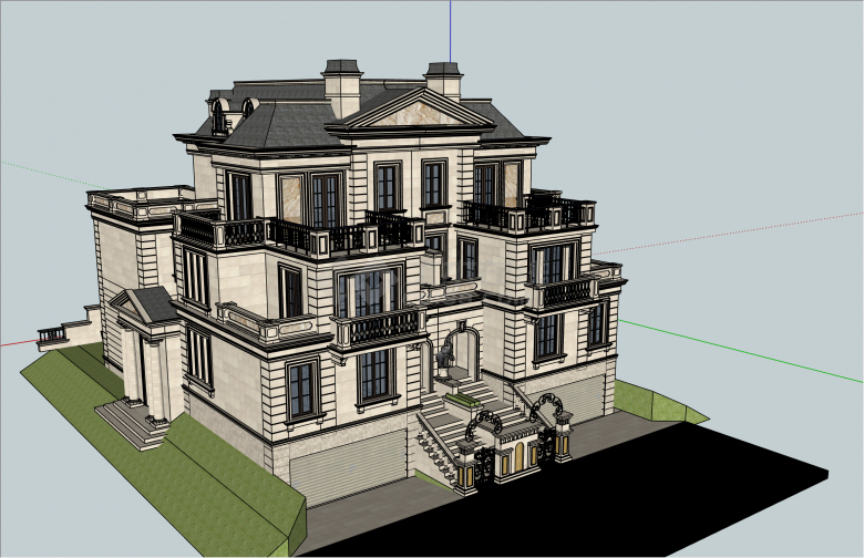 法式豪华别墅独栋别墅联排SU模型-图一