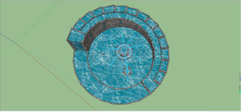 大型水景石造瓷砖圆形喷泉水池SU模型-图二