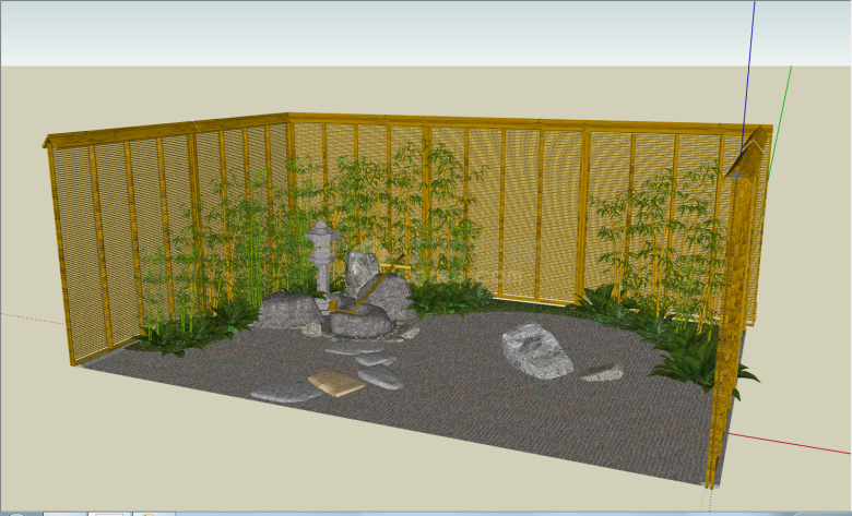 日式竹子景石庭院的SU模型-图一