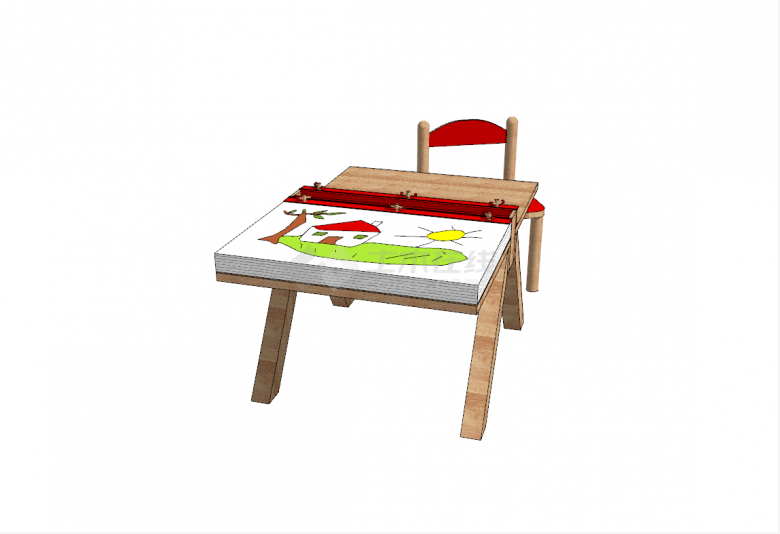 现代木质儿童家具画板桌椅su模型-图一