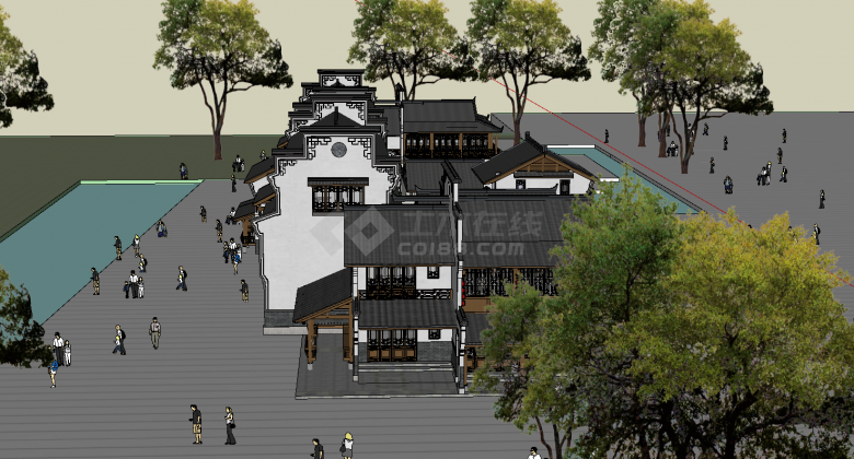 新中式风格商业街景观建筑su模型-图二