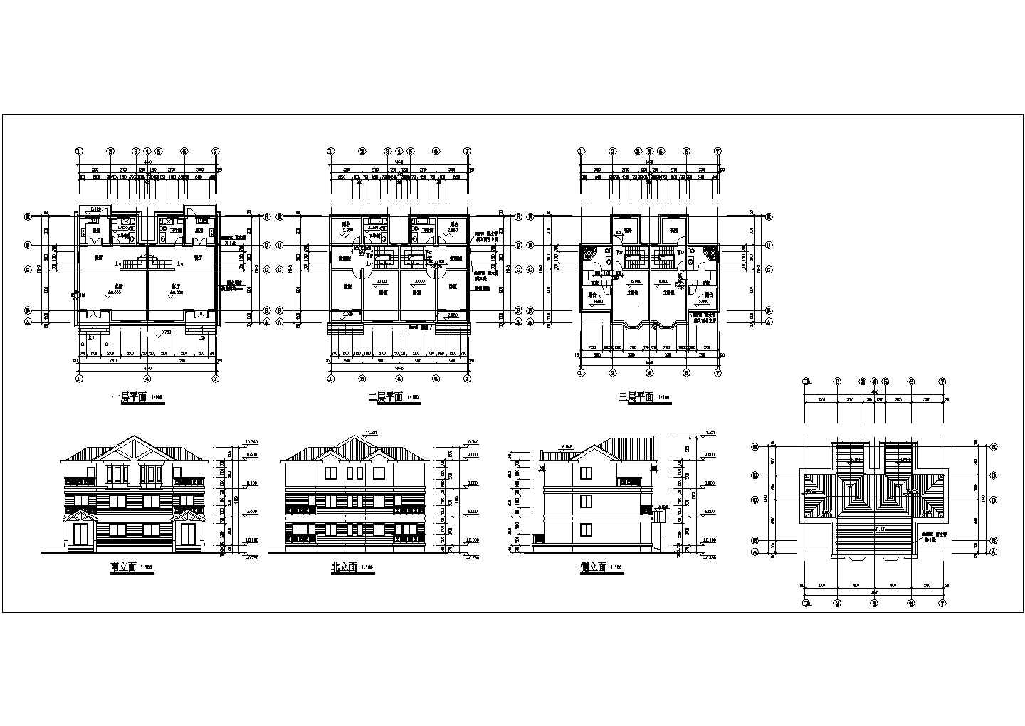 【江苏】某三层双拼别墅建筑设计图