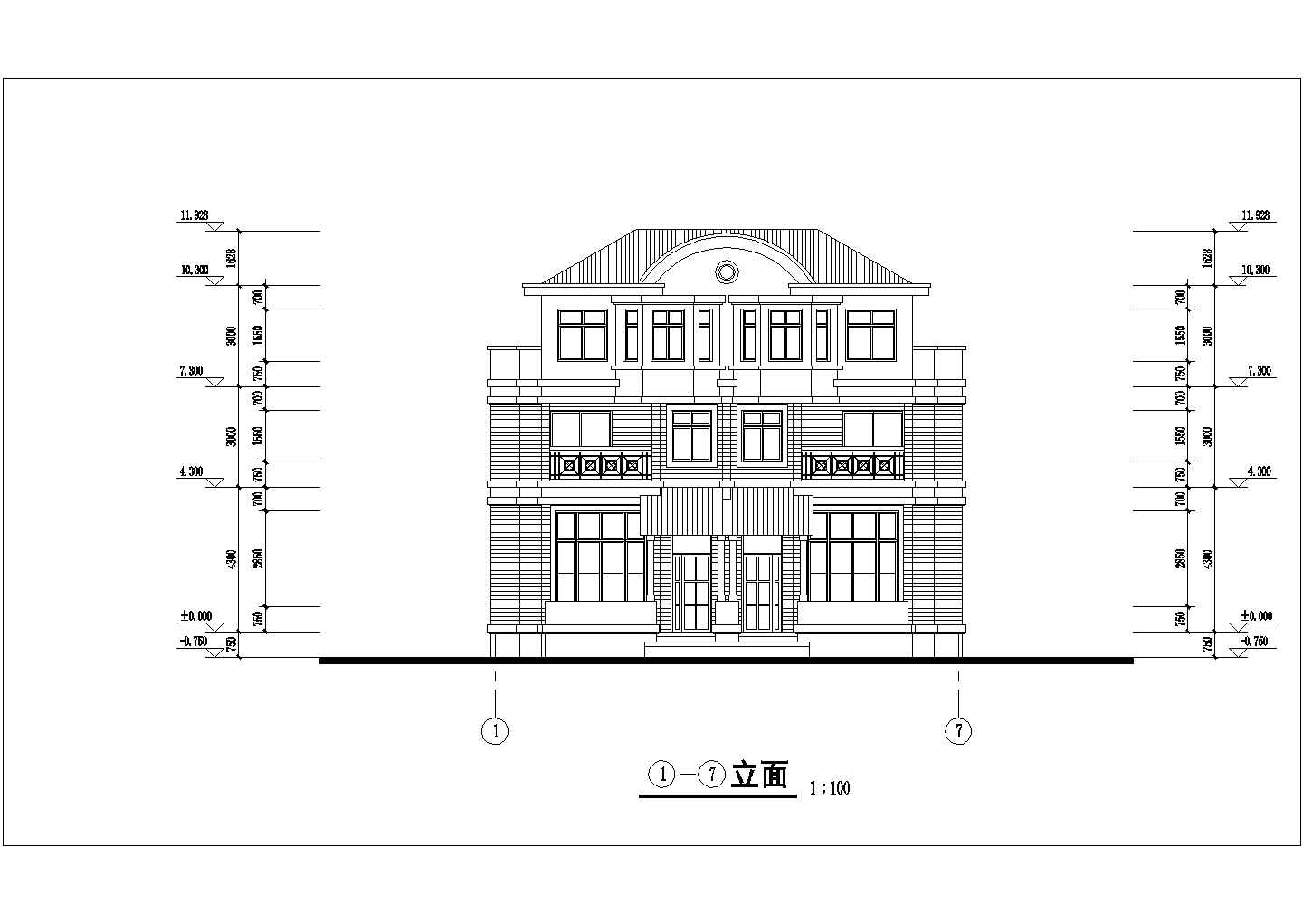 【广州】某地三层双拼别墅建筑设计图