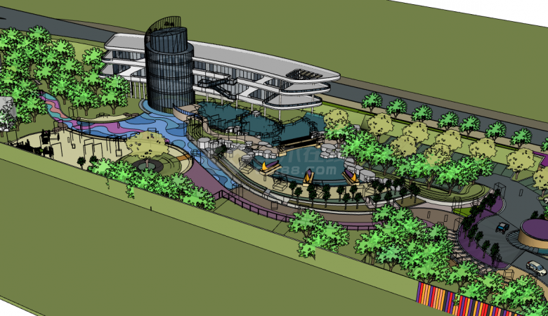 绿植大气新中式广场景观建筑SU模型-图二