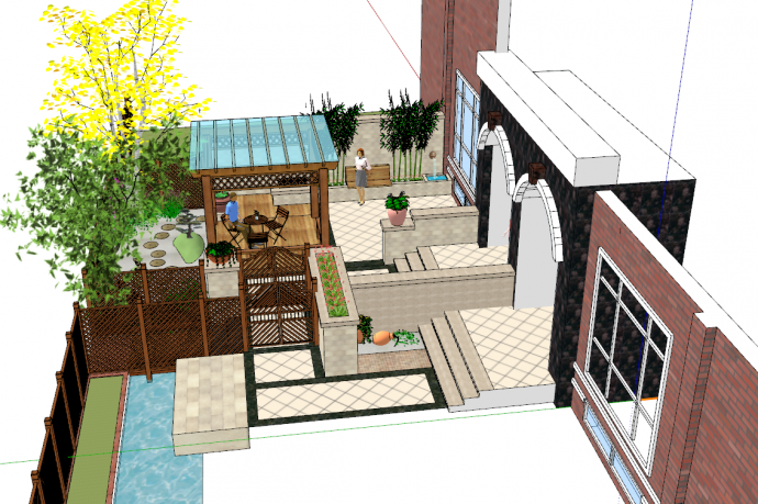 中式经典小庭院景观建筑su模型_图1