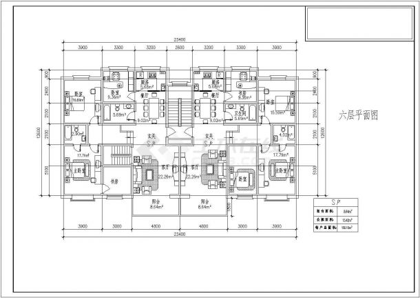 100个住宅楼户型标准层CAD平面图-图一