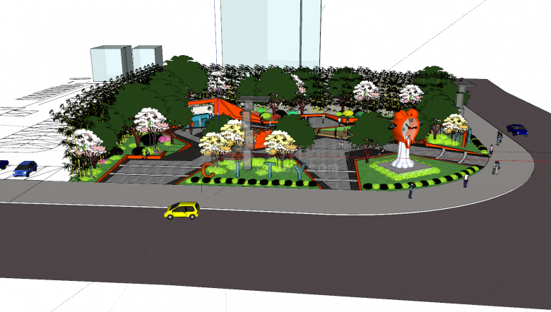 现代社区主题街头公园景观su模型-图二