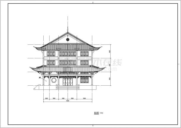 三层歇山顶古寺讲经楼方案及效果图-图二