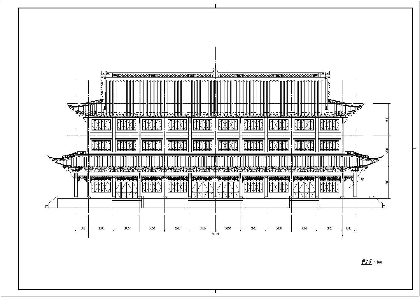 三层歇山顶古寺讲经楼方案及效果图