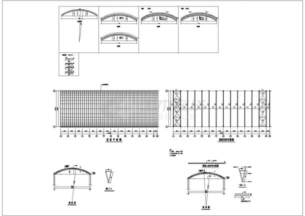 【江苏】某地20m跨拱形圆管屋盖结构图-图一