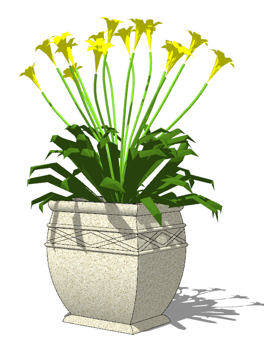 大理石花盆开着黄色鲜花的欧式花钵su模型_图1